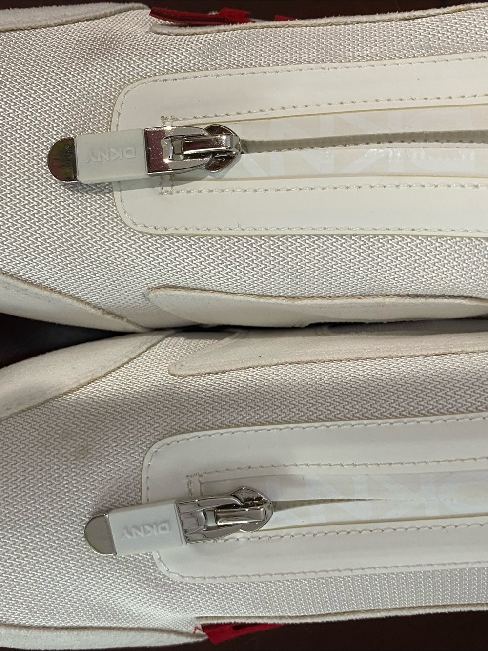 DKNY White Slip-On Mules with Red Logo and Pink Accent - Picture 9 of 12